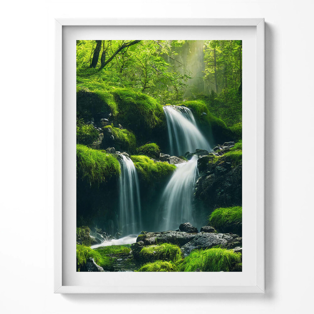 Obraz w ramce Wodospady w środku lasu