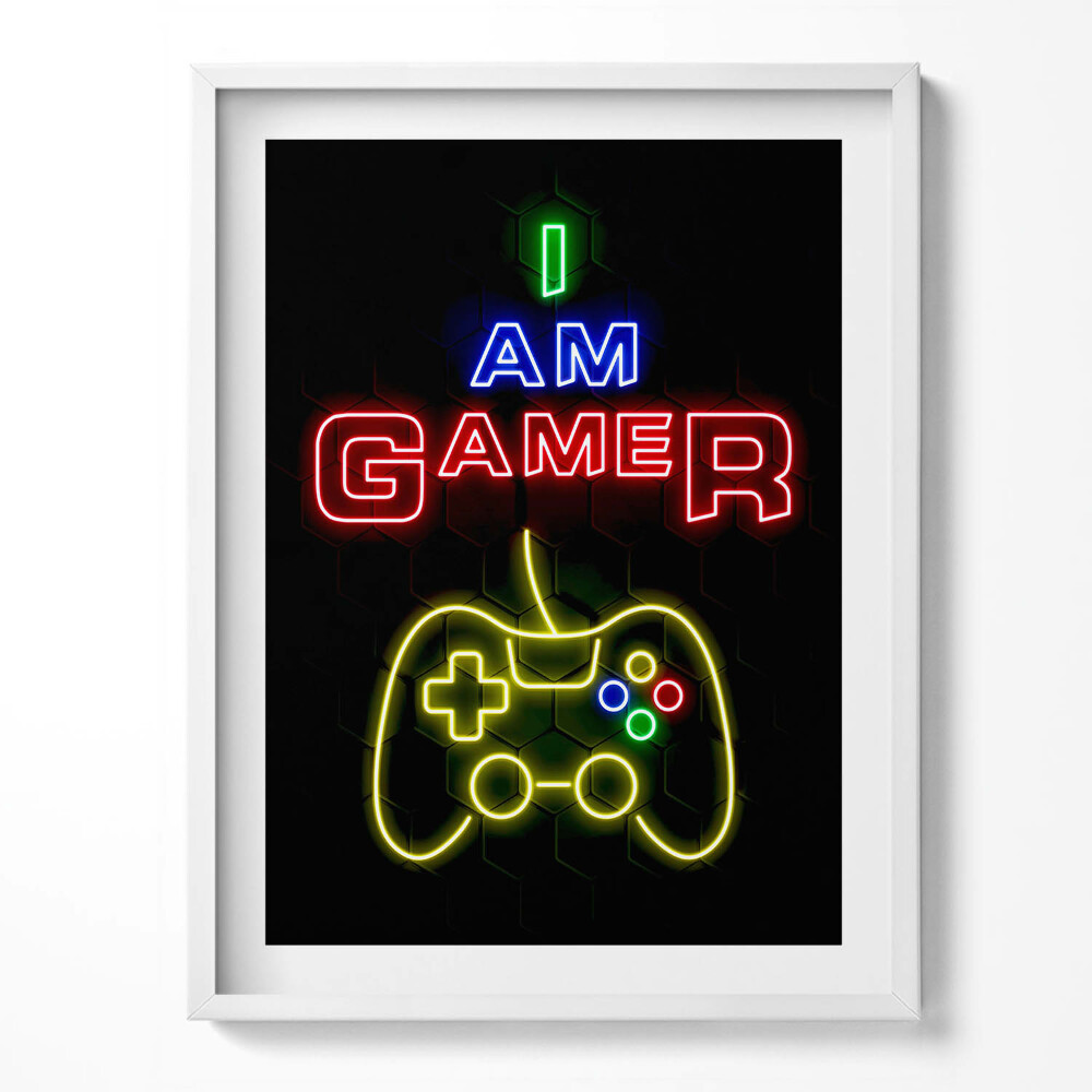 Obraz w ramce Neonowy napis dla gracza "I am gamer"