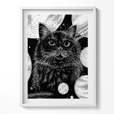 Obraz w ramce Magiczny czarny kot i kosmos