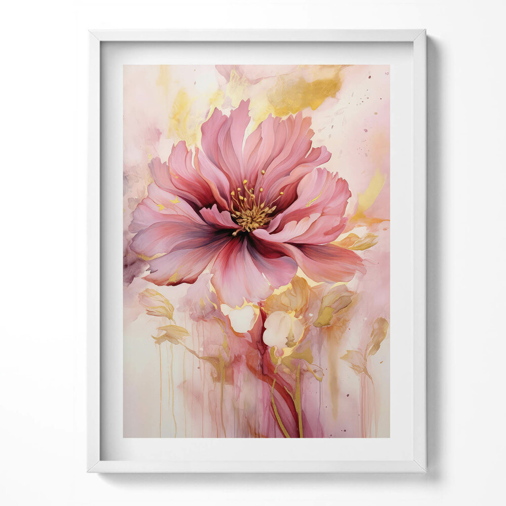 Obraz w ramce Romantyczny malowany kwiat w złocie