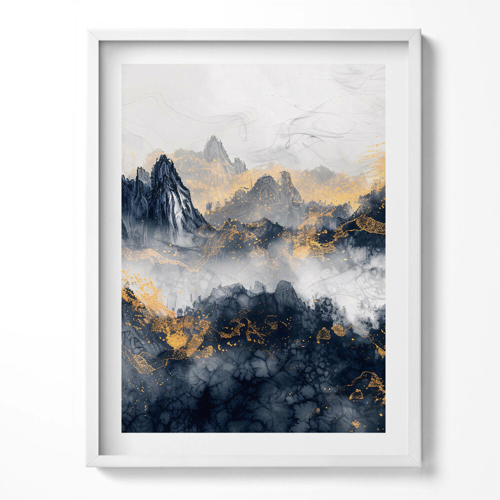 Obraz w ramce Abstrakcyjny pejzaż gór pośród chmur