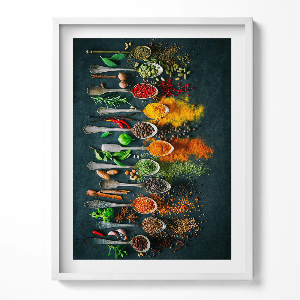 Obraz w ramce Łyżki z kolorowymi przyprawami