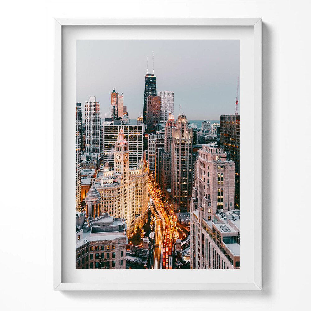 Obraz w ramce Panorama wielkiego miasta wieczorem