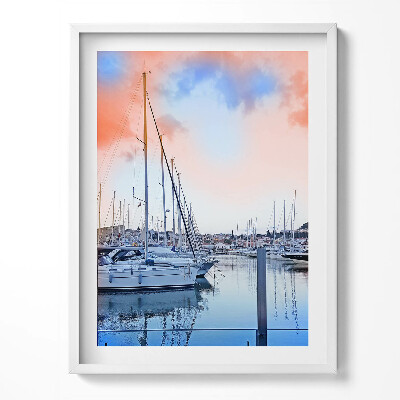 Obraz w ramce Pejzaż łódek na jeziorze