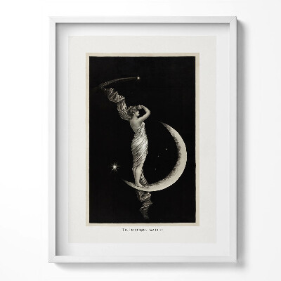 Obraz w ramce Kobieta i księżyc vintage ilustracja