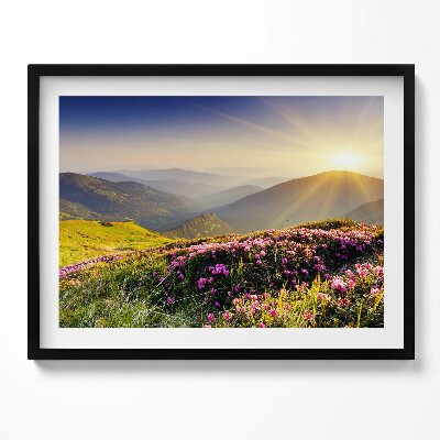Obraz z ramką Góry i łąka kwiatów