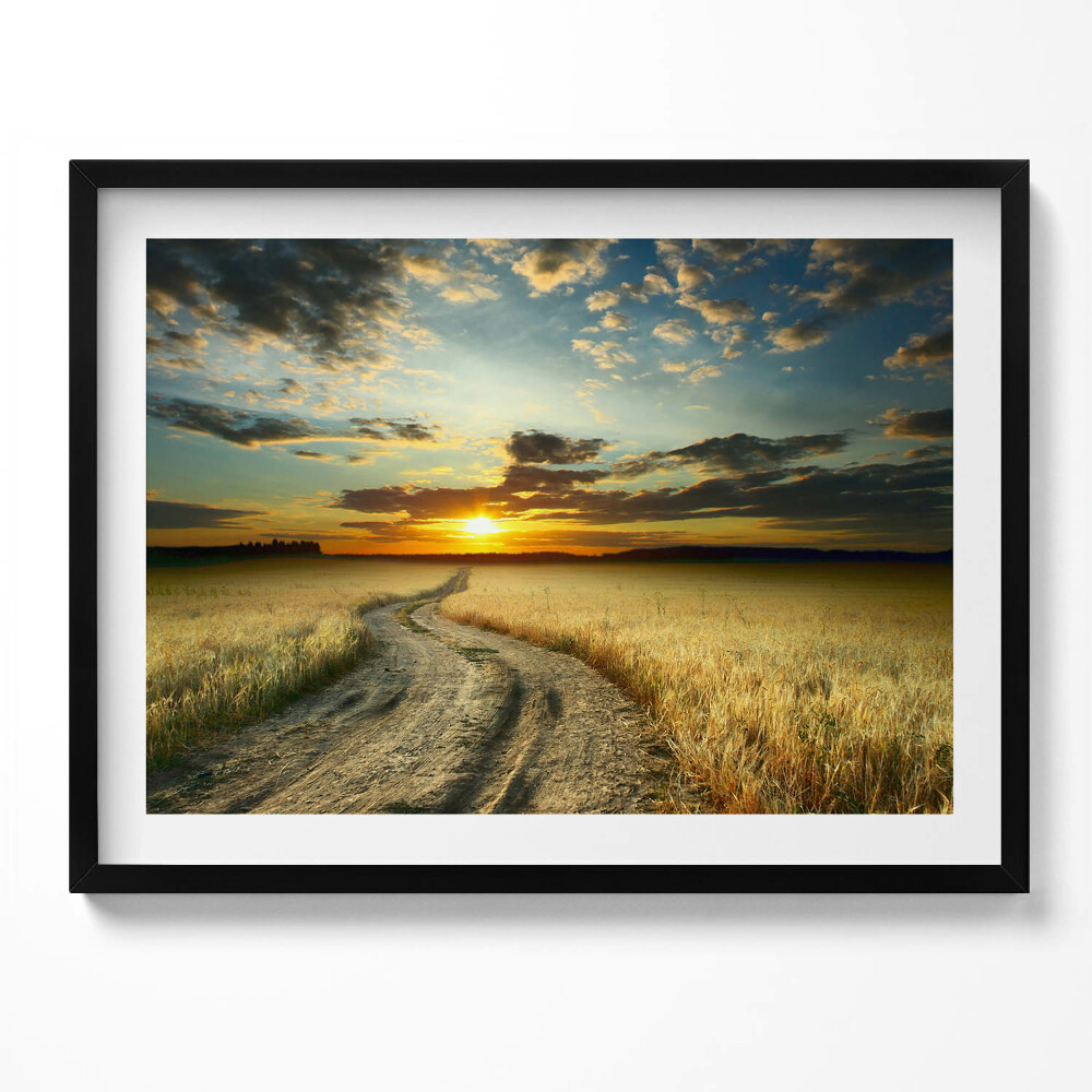 Obraz z ramką Polna droga i zachód słońca