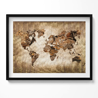 Obraz z ramką Mapa świata z drewna