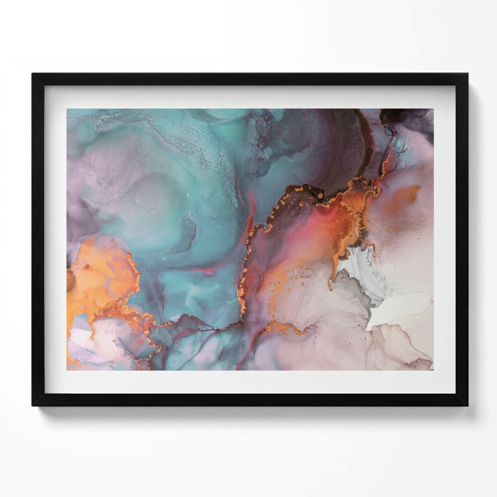 Obraz z ramką Turkusowo-złoty marmur