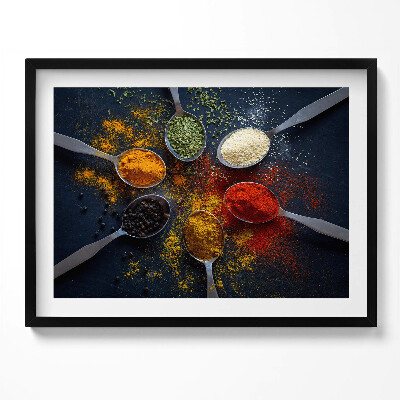 Obraz z ramką Kuchenne łyżki z kolorowymi przyprawami