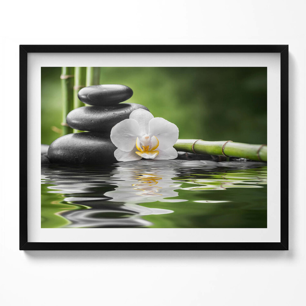 Obraz z ramką Zen - kamienie bambus i kwiat na wodzie