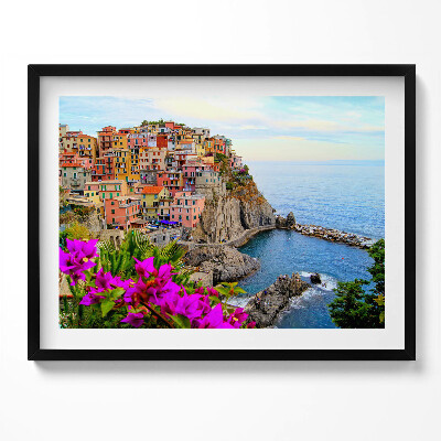 Obraz z ramką Kwiaty i wybrzeże Cinque Terre Włochy