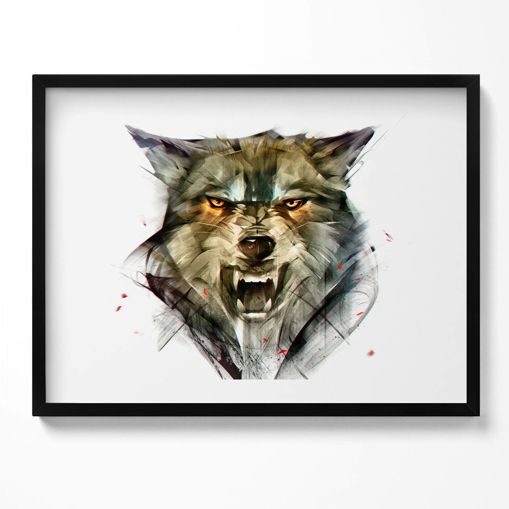 Obraz z ramką Rysowany portret wilka