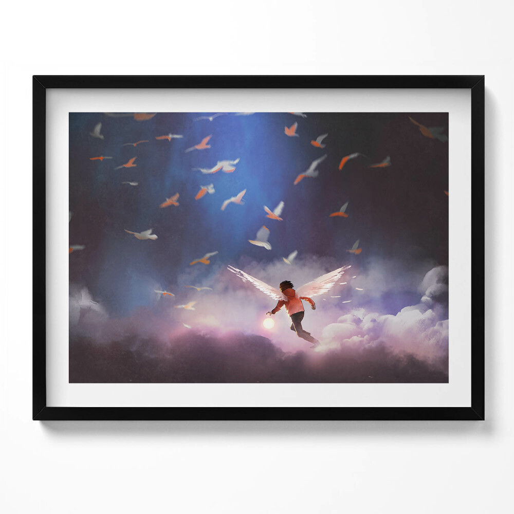 Obraz z ramką Chłopiec z anielskimi skrzydłami