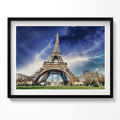 Obraz z ramką Wieża Eiffla, pioruny i burza