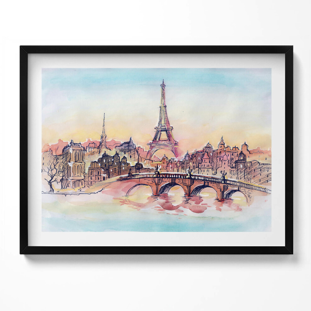 Obraz z ramką Malowany widok na Paryż
