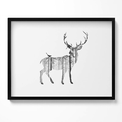 Obraz z ramką Sylwetka jelenia i las