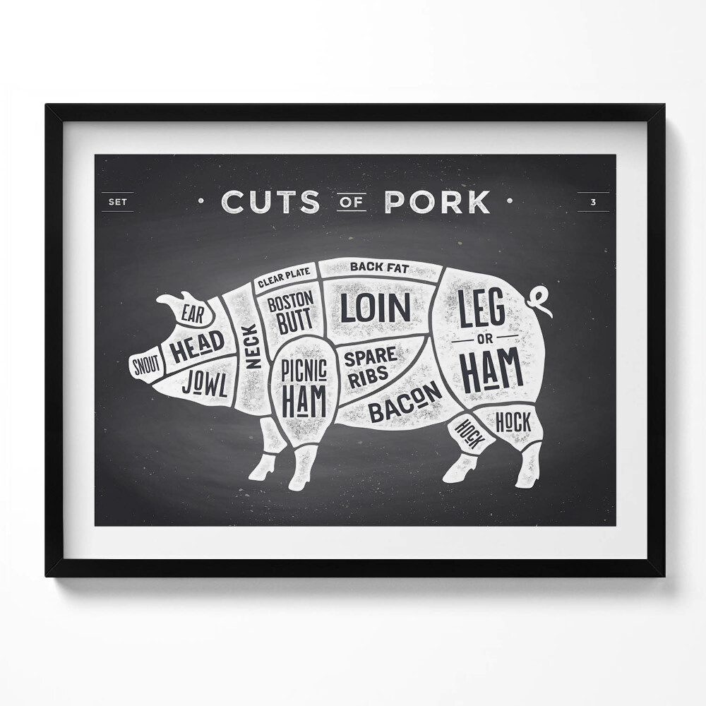 Obraz z ramką Świnia - plakat rzeźnika wieprzowina