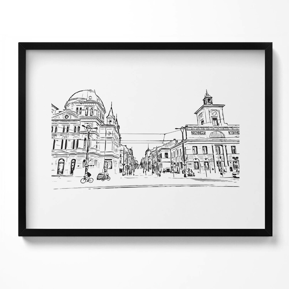 Obraz z ramką Poznań ilustracja starego miasta