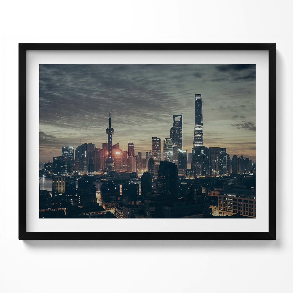 Obraz z ramką Panorama Shanghai nocą