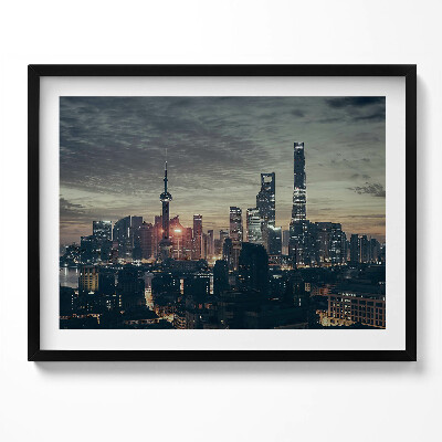 Obraz z ramką Panorama Shanghai nocą