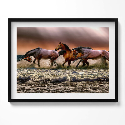 Obraz z ramką Pędzące w wodzie konie