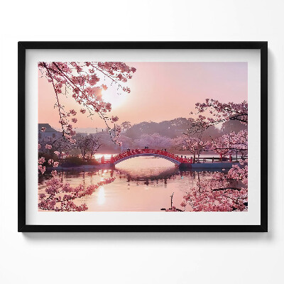 Obraz z ramką Kwiaty wiśni i most - styl japoński