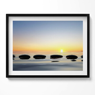 Obraz z ramką Kamienie na wodzie o wschodzie słońca - zen