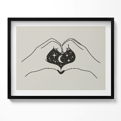 Obraz z ramką Serce z dłoni i kosmos - ilustracja