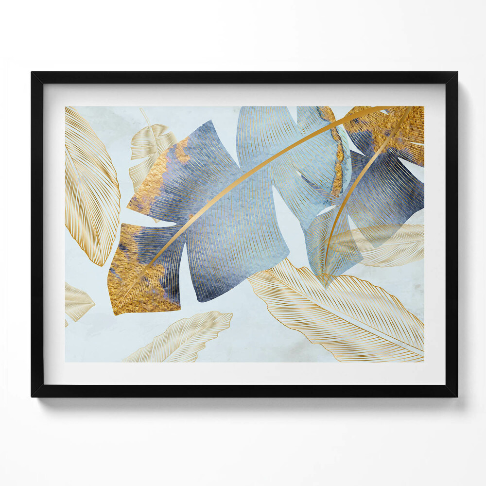 Obraz z ramką Glamour liście bananowca ze złotem