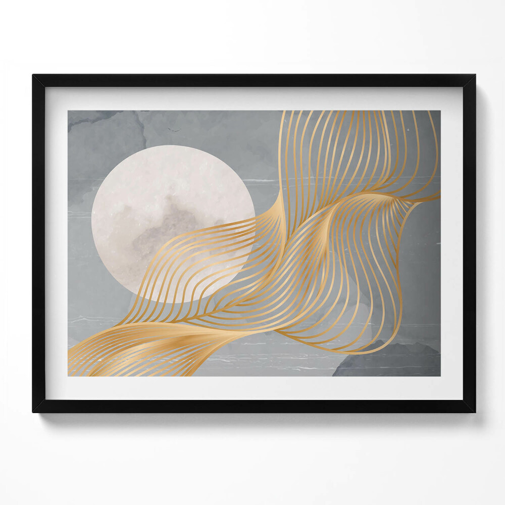 Obraz z ramką Abstrakcyjna ilustracja księżyca ze złotem