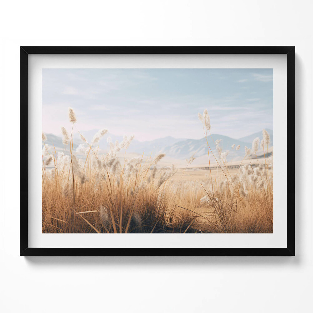 Obraz z ramką Romantyczny pejzaż traw i gór w stylu boho