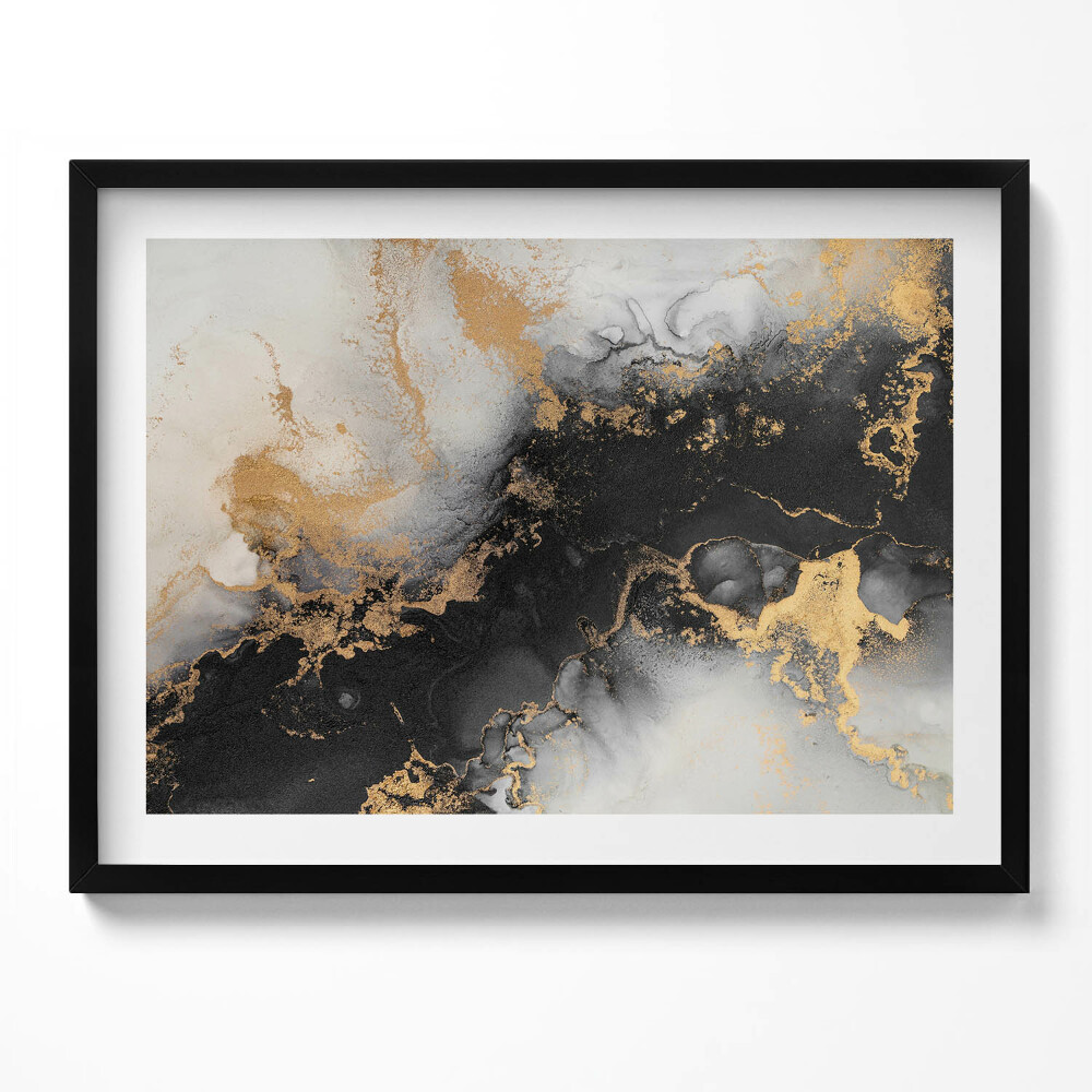 Obraz z ramką Czarno-biała abstrakcja ze złotem