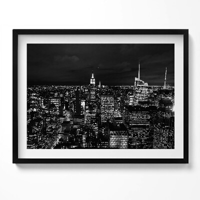Obraz z ramką Czarno-biały pejzaż miasta nocą