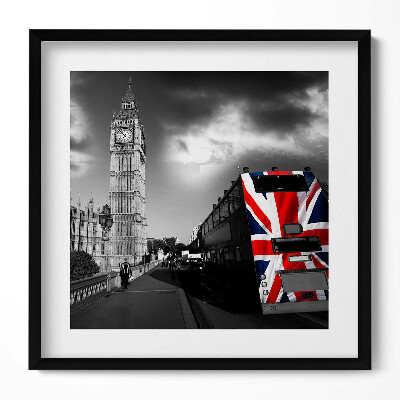 Obraz w drewnianej ramce Big Ben i autobus w Londynie