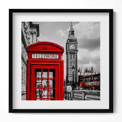 Obraz w drewnianej ramce Czarwona budka telefoniczna i Big Ben - Wielka Brytania