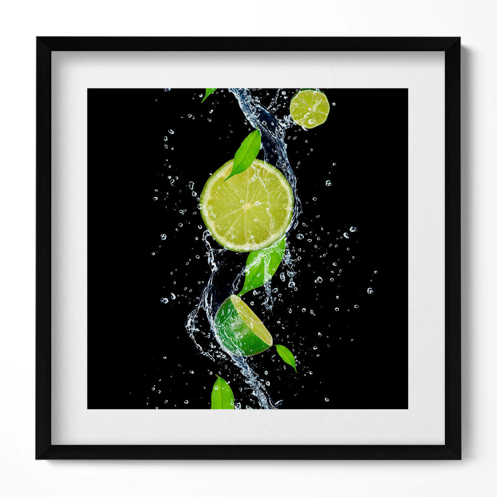 Obraz w drewnianej ramce Limonki mięta woda