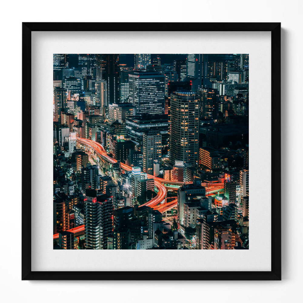 Obraz w drewnianej ramce Miasto nocą z lotu ptaka