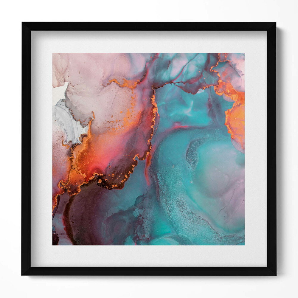 Obraz w drewnianej ramce Turkusowo-złoty marmur