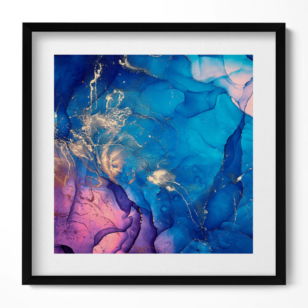 Obraz w drewnianej ramce Niebieska abstrakcja z różem