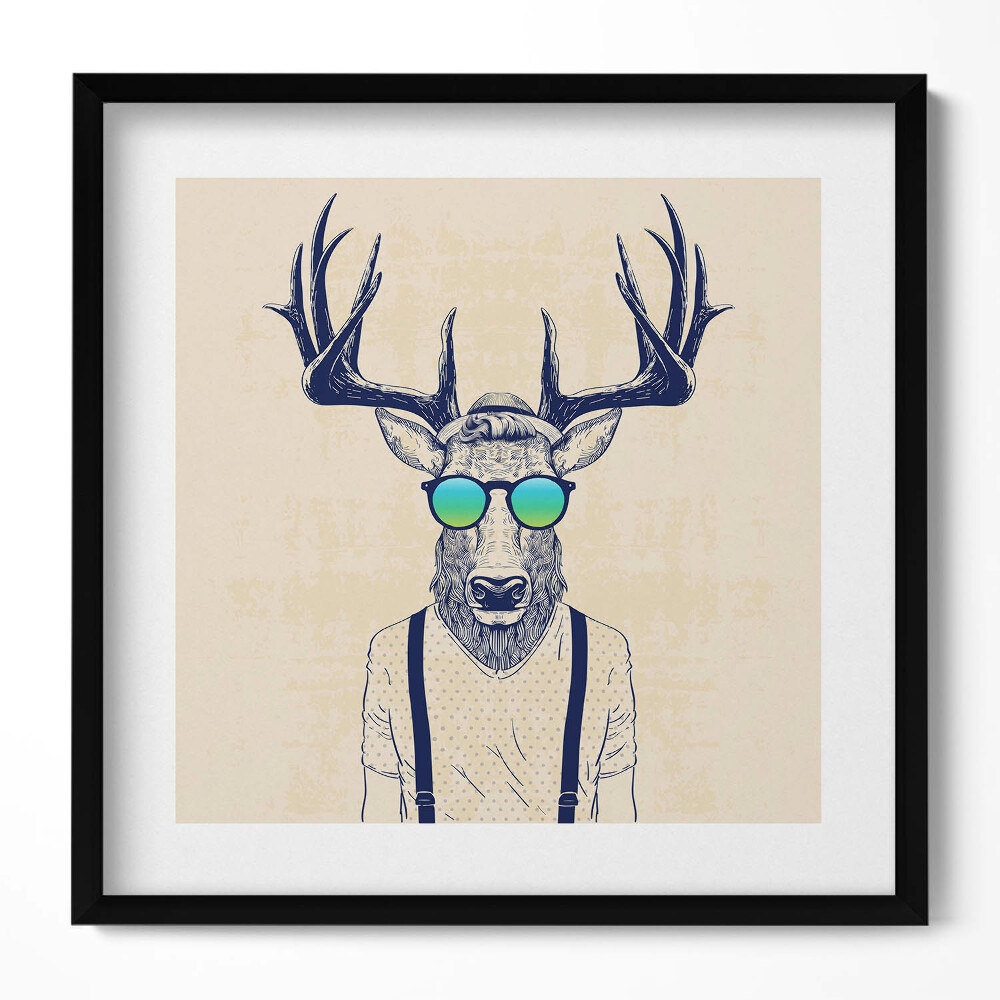 Obraz w drewnianej ramce Abstrakcja jeleń z cechami ludzkimi