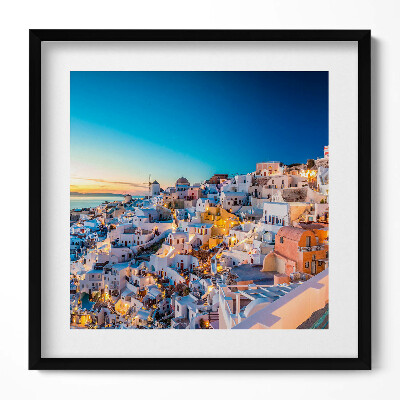 Obraz w drewnianej ramce Zachód słońca Santorini