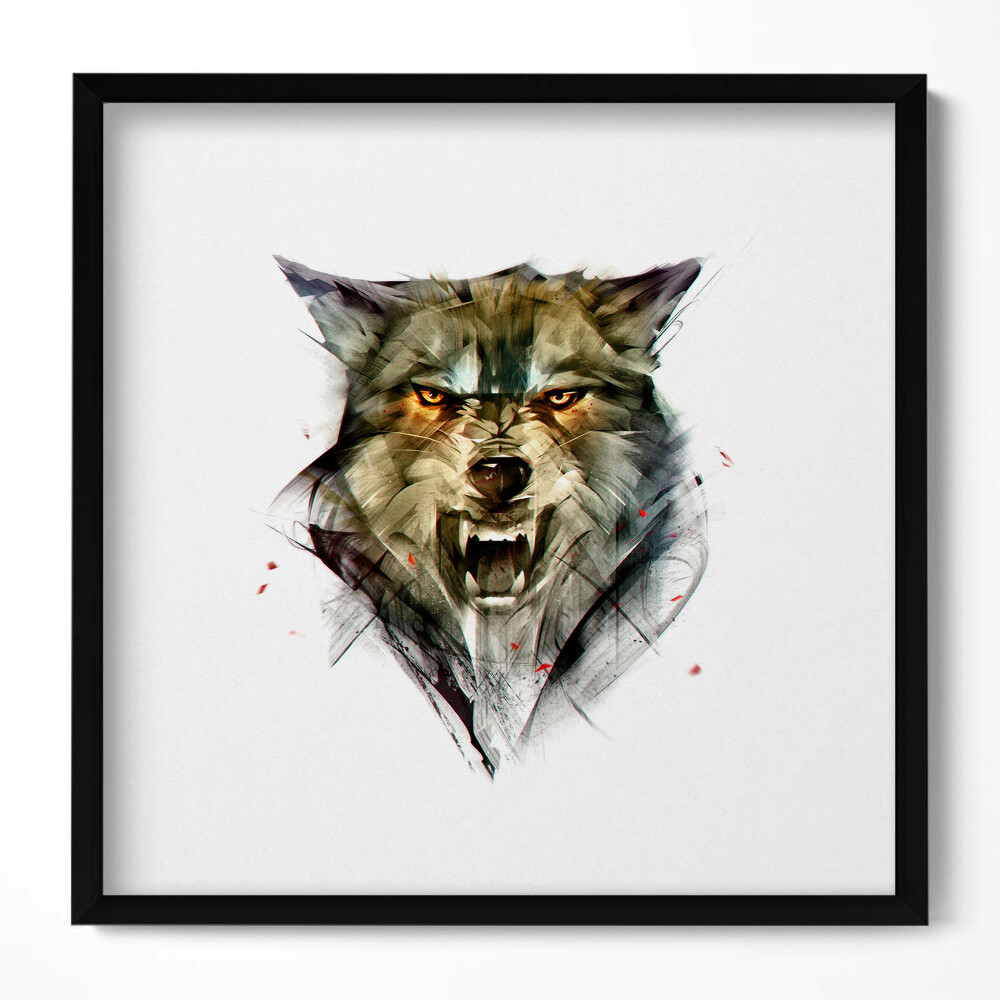 Obraz w drewnianej ramce Rysowany portret wilka