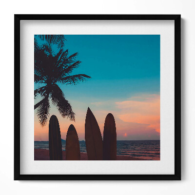 Obraz w drewnianej ramce Surfing na tropikalnej plaży