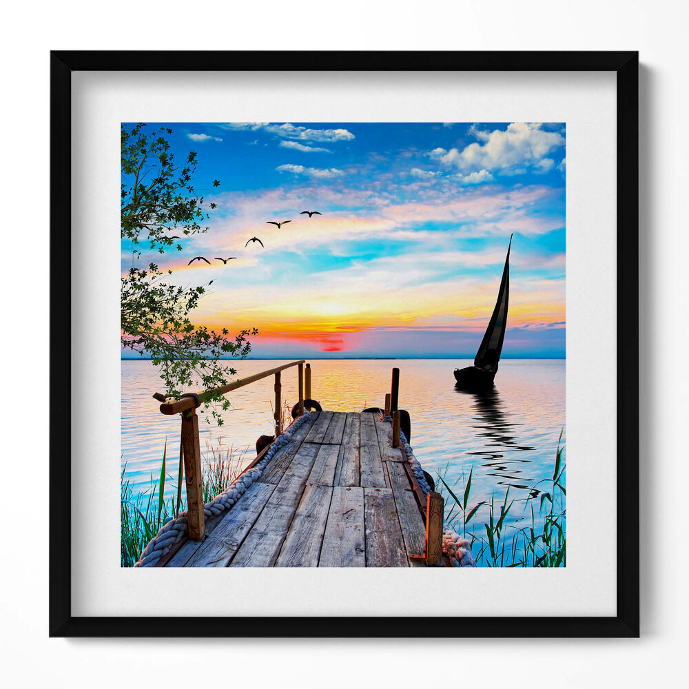 Obraz w drewnianej ramce Żaglówka na jeziorze