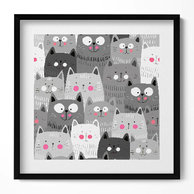 Obraz w drewnianej ramce Wzór z kotami