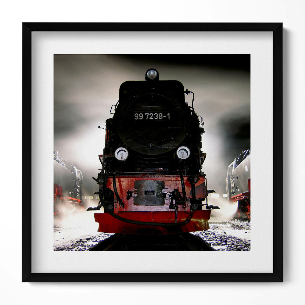 Obraz w drewnianej ramce Lokomotywy nocą