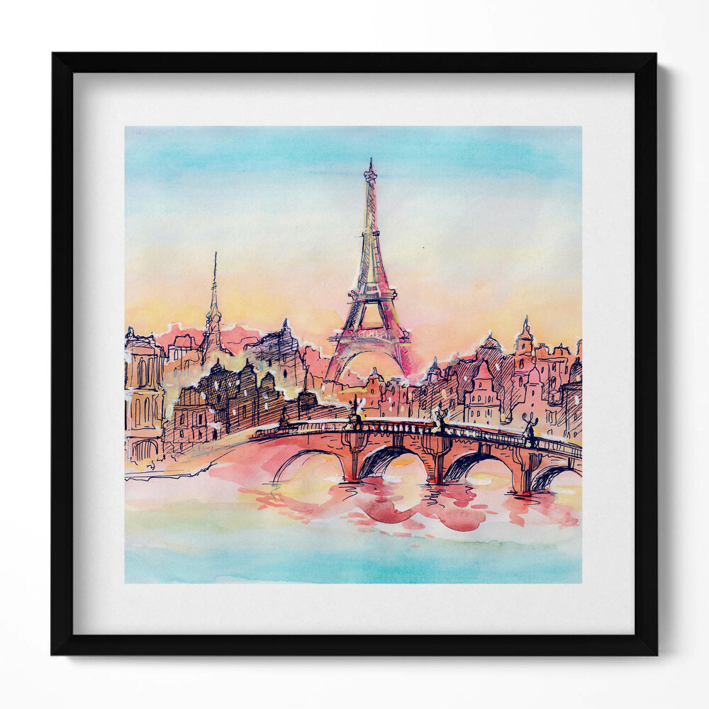 Obraz w drewnianej ramce Malowany widok na Paryż