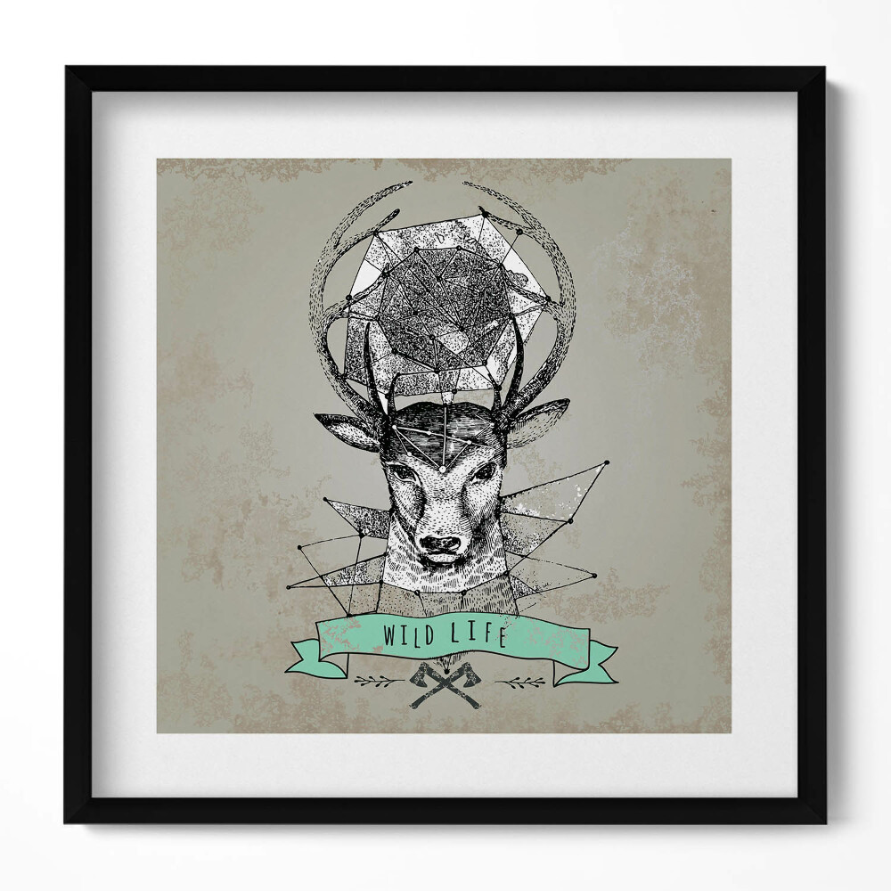 Obraz w drewnianej ramce Głowa jelenia