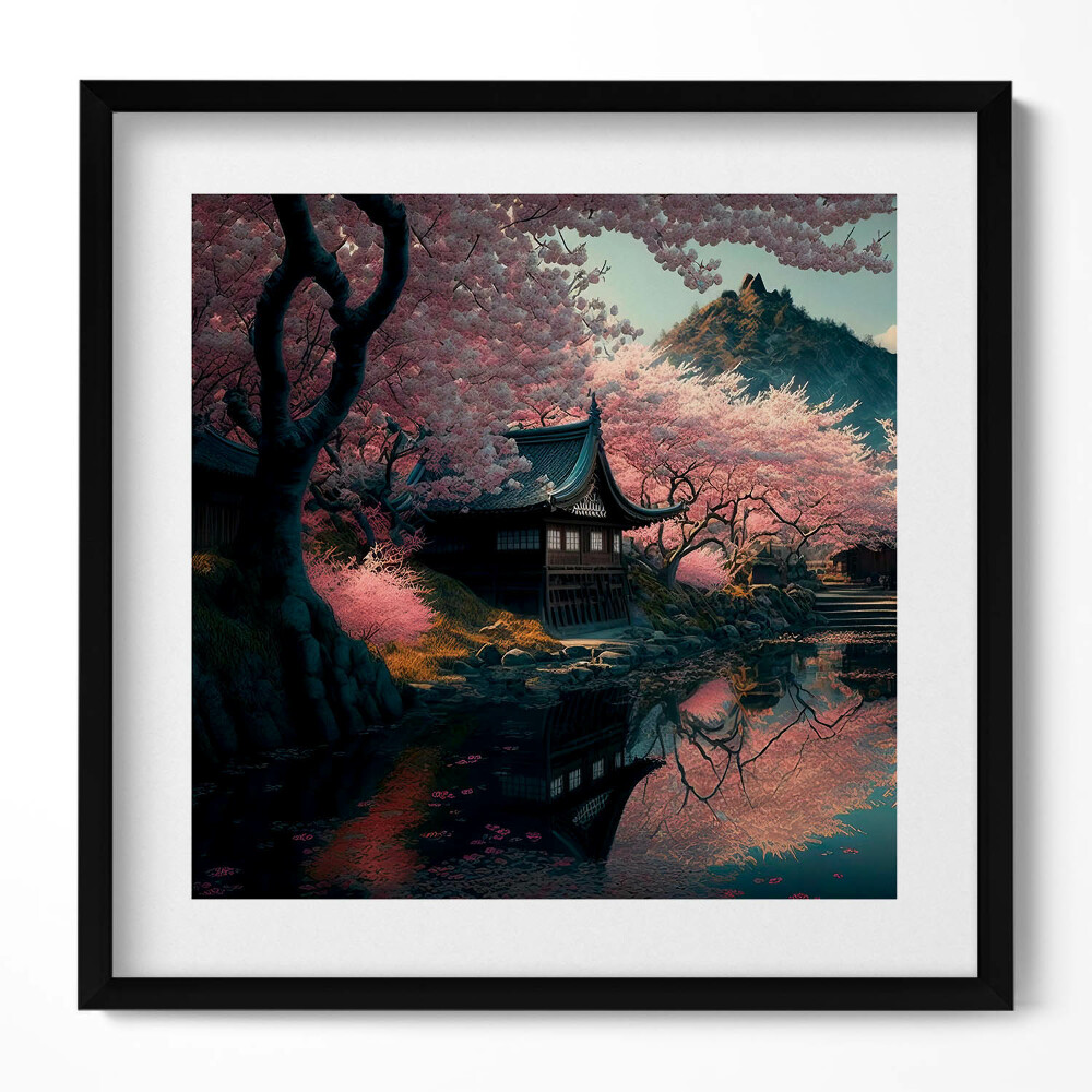 Obraz w drewnianej ramce Piękny azjatycki kwiat wiśni